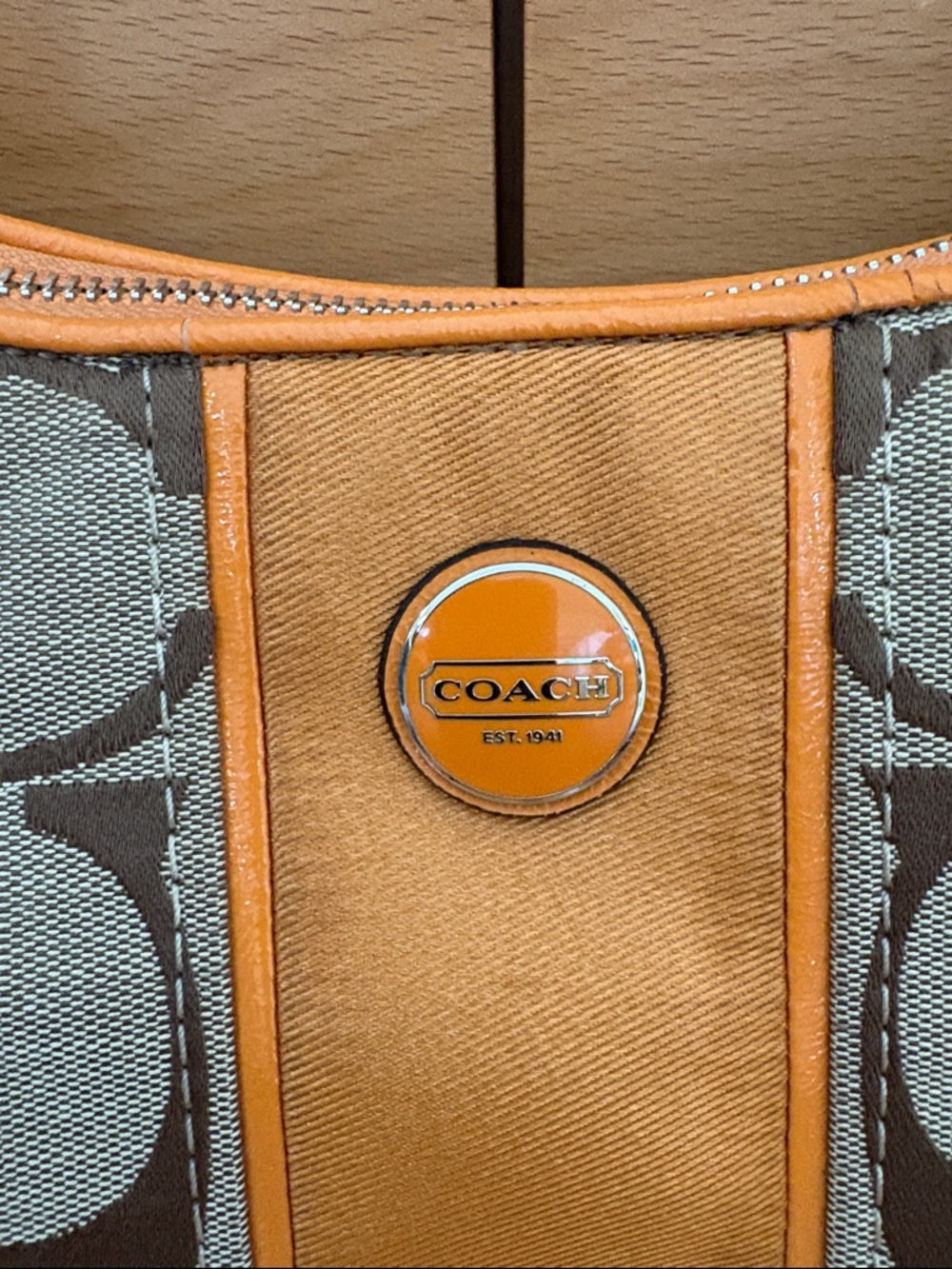 Coach Canvas Signature Hobo with Orange Trim - Picture 2 of 11